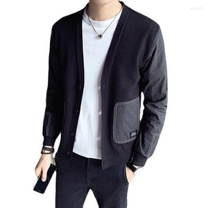 Men's Sweaters Spring Autumn Fashion Denim Pockets Knitting Cardigan Coat For Men V-Neck Casual Slim Fit Knitted Jacket