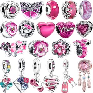 جديد S925 Sterling Silver Charm Collection Pink Beathly Butterfly Tree Murano Glass Pendant Tricolor Clip-On Pandora Bracelet DIY Gift Women’s Jewelry Gift