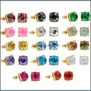 Stud Inspired Style Opal Glitter Studs Gold Rainbow Square Charms Ohrstecker Damen Modeschmuck Ohrringe Drop Delive Dhseller2010 Dhsqp