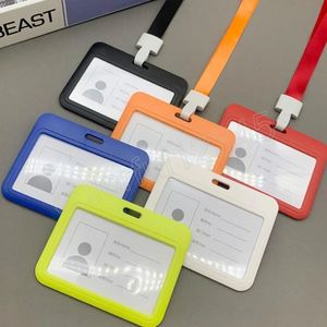 Plastic Card Holder with Rope Lanyard Work Cards Sleeve Case Clear Bank Credit Card Holder Cover Office Supplies
