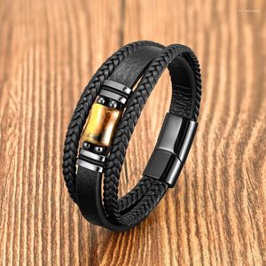 Charm Bracelets Vintage Style Natural Tiger Eye Stone Bracelet For Men Classic Multilayer Braided Leather Rope Bangles Stainless Steel
