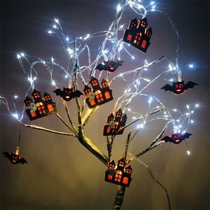 Andra evenemangsfestleveranser Halloween Cartoon Bat Black Castle Light String String Lights Ghost Festival Tree Decor Lights Happy Halloween Supplies 220829