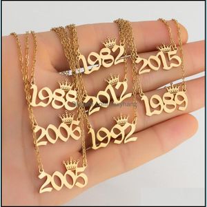 Pendant Necklaces Stainless Steel Personalized Birth Year Number Necklaces Custom Crown Initial Necklace Pendants For Women Sexyhanz Dhuvd