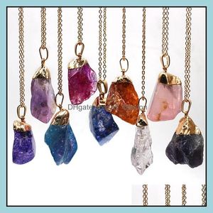 Hänge halsband färgade helande stenkristall druzy halsband rosa gul roskvarts chakras hänge för gåva smycken droppe d mjfashion dh87l