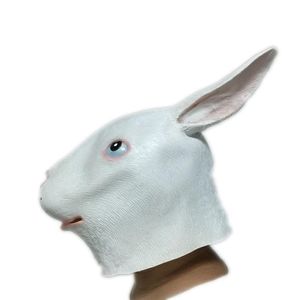 Halloween söt kaninhuvud latex maskerar djur kanin öron gummimask maskerad fester rekvisita cosply kostym dans vuxen storlek280e