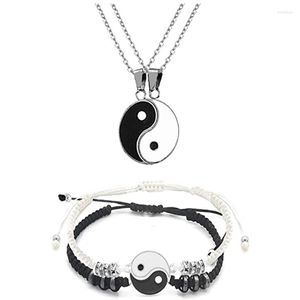 Łańcuchy moda kreatywne plotki rysunek Yin Yang naszyjnik dla par skórzana bransoletka dla kobiet mężczyzn urodziny biżuteria na rocznicę prezent
