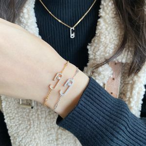 Brand V Gold Move Stone Link Chain Bracelet Jewelry One Slide Crystal Moving Diamond Full Movie Bracelets Signaling Women Acessórios