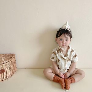 Kleidung Sets Kind Sommer Anzug Casual Bär Druck Revers Baby Mädchen Kurzarm Tops Bequeme Baumwolle Garn Infant Junge Shorts 2pc Set