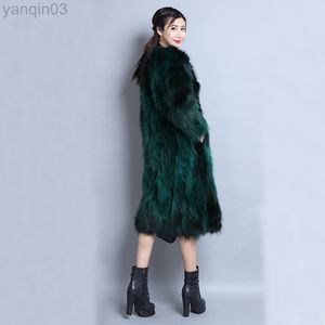 Damenpelz Super langer V-Ausschnitt Sexy dicker warmer Winter-Frauen-Waschbär-Pelzmantel 100% echte natürliche Xlong-Mantel Wsr677 L220829