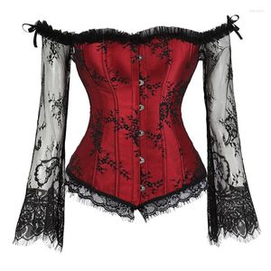 버스타이어 코르셋 (Bustiers Corsets)은 긴 슬리브와 여성의 지나치게 버스트 코르셋 빈티지 빅토리아 레트로 소극 레이스 란제리 최고 패션 화이트 레드