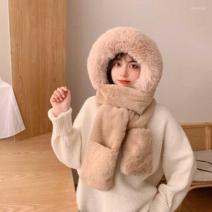 Berets Fashion Plush Hat Scarf Gloves One-piece Cap Women Winter Thickened Net Red To Keep Warm Lei Feng Wholesale 2022