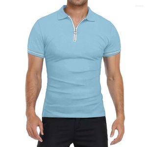 Men's Polos Men Casual Soild Zipper Top Shirt Turn Down Collar Blouse Short Sleeve Fashion Scoop Neck T Pocket Tees