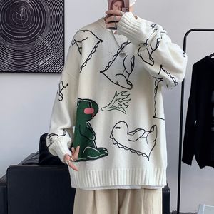 Erkek kazakları sonbahar süveter erkekler örme jumperlar anime dinozor sweatcoat moda nedensel sokak kıyafetleri üst örgü kazaklar erkek 220829