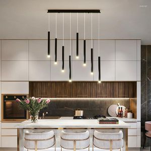 Pendellampor led lamp nordisk lång ljus för köket matsalsbordet modern svart hängande ljuskronor kontorsbutik belysning