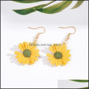 Brincos de flores de charme Daisy Pintura de Colorf Bright Cabochon Charm Dangle for Women Jewelry Gold Color Wholesale Drop Delivery Lulubaby dh9bo