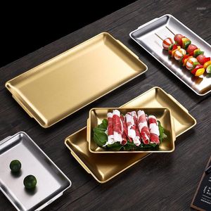 Dinnerware Sets Thicken Stainless Steel Storage Shallow Trays BBQ Sushi Flat Dish Bread Pastry Baking Pan Kitchen Fruit Vegetable Plate