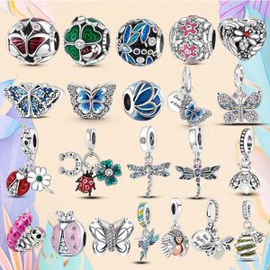 925 Gümüş Boncuk Fit Takılar Pandora Charm Bilezik Kelebek Böcek Cazibesi Dragonfly Arı Bahseon Parrot Charmes Ciondoli DIY ince boncuk takıları