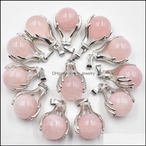 Charms Natural Rose Quartz Crystal Charms Pendant Hand Hold Round Ball Bead Necklaces Pendants Yoga Reiki Chakra Healing Dhseller2010 Dhtkb