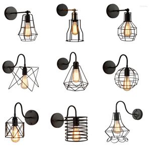 Vägglampa vintage lätt industriell dekor inomhusbelysning svart retro smidesjärn bur