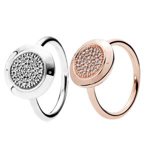 Classic Design Rose Gold Pave Disc Rings 925 Sterling Silver Womens Party Jewelry for Pandora Girl Gift Rings med originalboxuppsättning