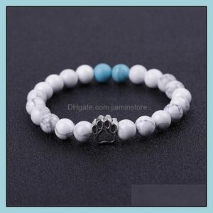 Bracelets de charme Pata de cachorro 8 mm miçangas de pedra Charms Bracelet Mulheres homens Bangled Strings Hand Strings Drop Drop 2021 Jóias B DHSELLER2010 DH0AD