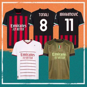 22 AC Milans Ibrahimovic Giroud Soccer Jerseys Theo Brahim Tonali Shirt Romagnoli R Leao S Castillejo Kessie Saelemeekers piłkarski mundur