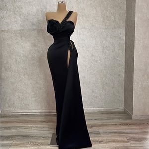 Seksowna czarna syrena wieczorowa sukienka dla kobiet satynowa frezowanie bez ramiączek podzielone formalne wieczorne impreza suknie balowe vestidos de gala