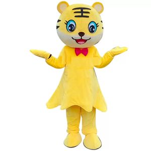 2022 MASCOT AMARELO TIGER FASHES DE CRANￇO DA FANTA DO VESTIMENTO DE PARTRATON DE CARACTOON CARACHIDA TEMPO DE ADULOS TAMANHO DE ADULTOS CARNIVAL PARA PRIATIVIDADE VOUGAS DE TEMA