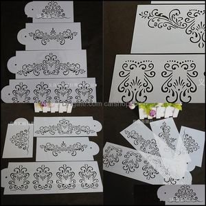 Cake Tools 4st Fondant Cake Stencil Mold Flower Emboss ihålig PVC Dekorativ DIY Bakning Mods Border Side Decor Icing SUG CARSHOP2006 DHJIH