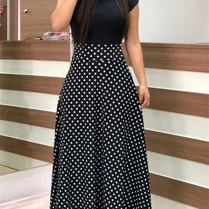 Casual Dresses Women Polka Dot Print Patchwork Long Dress Summer Casual Short Sleeve O-Neck High Waist Robe Boho Beach Maxi Sundress Vintage 220829