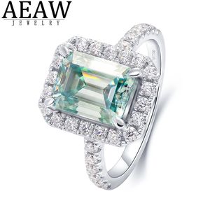 Wedding Rings k White Gold ct Carat Emerald Cut Engagement Wedding Halo Ring for Women Green Diamond Ring Set Test Positive