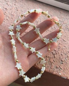 Kedjor st Nature Mother of Pearl Shell Star Chain Halsband Kvinnor Guld koppar pärlor charm krage kvinnlig söt smycken gåva