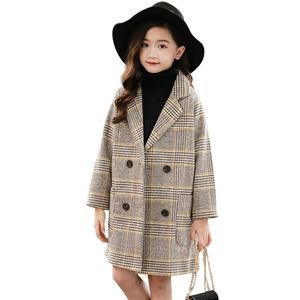 Jaquetas casaco de inverno para meninas jaqueta de l￣ grossa moda xadrez de roupas externas da casa de roupas da Inglaterra para adolescentes Clothes 220827