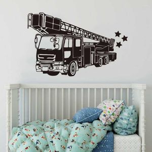 Wall Stickers Fire Truck Firefighter Sticker Playroom Bedroom Firetruck Hydrant Car Vehicle Decal Living Room VinylWall