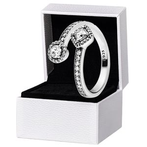 Vierkant en ronde CZ Diamond Open Ring Sterling Silver Women Wedding Sieraden voor Pandora Girlfriend Gift Rings met originele doos