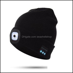 Kafa Kafaları Bluetooth toptan satış-Beanie Kafatası Kapakları Beanie Skl Kapakları Bluetooth Bere Şapka LED Far Işıklı Kapak Şarj Edilebilir Kablosuz Kış Sıcak Deniz Kılıfları DHXMS