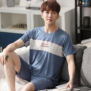 남성용 잠자기 남자 L-3XL 모달 잠옷 세트 2pcs 티셔츠 쇼트 잠옷 수면복 아버지 느슨한 라운지 나이트웨어 여름 홈 옷