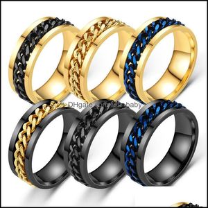 Band Rings 8Mm Band Men Stainless Steel Ring For Women Rotational Link Chain Pattern Style Design Rings Jewelry Drop Delivery Lulubaby Dhqyj