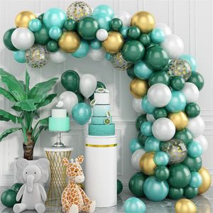 Party Decor Green Balloon Garland Arch Kit With Metal Gold Confetti för födelsedag Baby Shower Wedding Graduation Supplies MJ0781