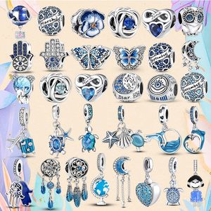 Contas de prata 925 Encantos de ajuste Pandora Charm Bracelet Blue Color Charm Butterfly Flower Owl Turtle Dolphin charms ciondoli DIY Fine Beads Jewelry