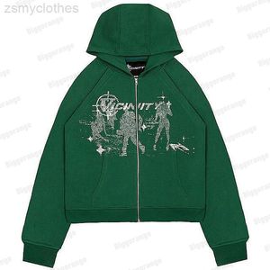 Yeni harajuku y2k kapüşonlu adam büyük boy sweatshirt kadın anime baskılı sokak kıyafeti uzun kollu gevşek yeşil fermuar yukarı grunge hoodie adam