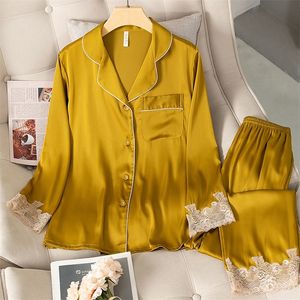 Женский сон лаунж атласная пижама набор искусственных шелков шелк женщин -одежда для рубашки рубашки для рубашки для рубашки с кружевными кружевами пижам.