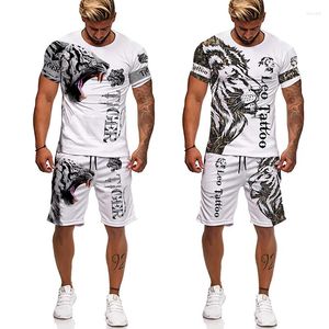 Herrspårspår Fashion 3D Tryckt Tiger Lion Herr T-shirtdräkt överdimensionerade man sport set o-hals avslappnad sommar coola shorts sportkläder