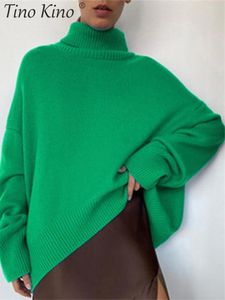 سترات النساء ذوات الياقة المتواضعة سترة كبيرة الحجم الطويل batwing غلاف فضفاضة السيدات pullover jumper الشتاء دافئة أنثى 220829