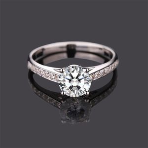 Bröllopsringar 18K White Gold 4 Claw Ring Romantic Style Jewelry Anniversary Engagement Ring Round Brilliant Cut 220829