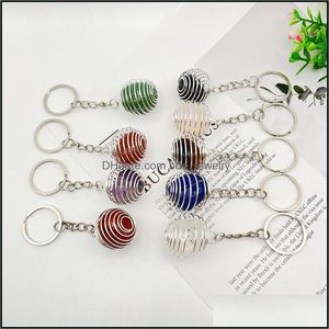 Keychains Natural Stone Quartz Keychain Ring for Women M￤n Handbag Spring Hangle Car Key Holder Mineral Keyring Jewelry Dr Bdejewelry Dhhce