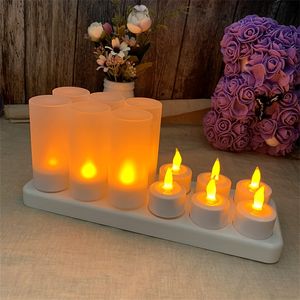 Candele 4612 pz LED Candela Elettrica Ricaricabile Senza Fiamma Tea Light Senza Cera Romantica Cena di Nozze Decorazione Del Partito Con Batteria 220829