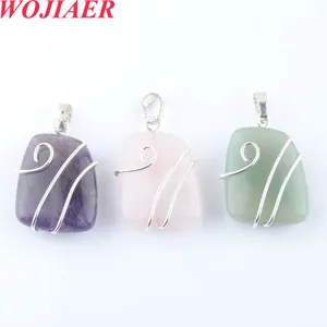 Natural Gem Stone Irregular Necklaces & Pendants Wrapped Purple Pink Crystal Opal Green Aventurine Jewelry BO914