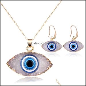 Pendant Necklaces Blue Inspired Jewelry Evil Eye Druzy Stone Pendant Necklace Earrings Resin Quartz Crystal Fashion For Dhseller2010 Dhlsj