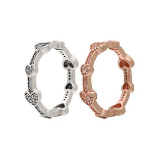 Autêntico prata esterlina amor coração anel feminino meninas cz diamante jóias de casamento para pandora anéis de ouro rosa com conjunto de caixa original